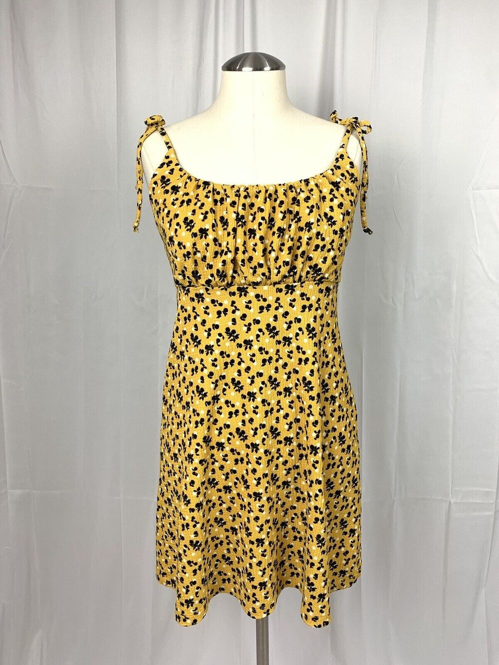 Topshop Yellow Black Floral Short Summer Dress Tie Strap Milkmaid Size 8